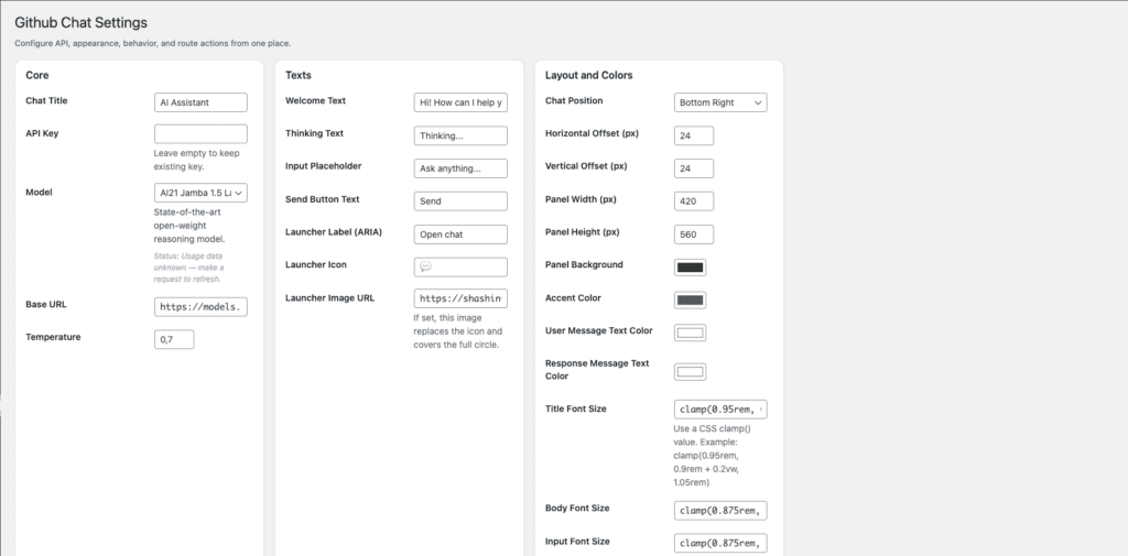 GitHub AI Chat Widget for WordPress 3 Github Chat Settings ‹ Nishan Shashintha — WordPress 04 16 2026 08 04 PM
